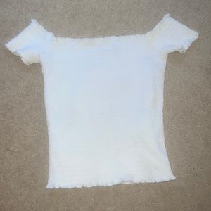off the shoulder ruffle white top